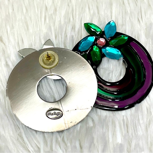 VINTAGE : 80s La Rage Modernist Mixed Materials Pierced Earrings - Picture 10 of 10